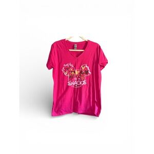 Gildan Disney Snacks Mickey Mouse V-Neck Graphic T-Shirt Pink Womens Large